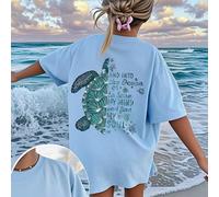 1 pièce T-shirt à manches courtes d'été avec imprimé de tortue de mer tropicale pour fille préadolescente, Top décontracté pour les activités de plage 6Y,7Y,8Y,9Y,10Y,14Y,11Y,12Y,13YAnimalPolyester