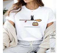 1 pièce T-shirt à manches courtes pour femmes en 100% coton avec l'impression graphique du chat Jiji sur un balai de Kiki's Delivery Service, avec la mention "Not In Service" L,M,S,XLGéométrique,Cœur,