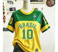 1 pièce T-shirt à manches courtes pour filles, imprimé intégral, palette de couleurs dopamine, thème Brésil, bordure contrastée avec imprimé drapeau, T-shirt décontracté, convient pour le port quotidi
