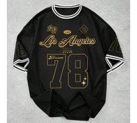 1 pièce T-shirt à manches courtes pour hommes avec motif imprimé de chiffres et de lettres thème Coupe du Monde, bordure noire & blanche, streetwear décontracté sportif L,M,S,XL,XXLLettresÉtoffe