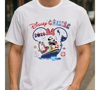 1 pièce T-shirt à manches courtes pour hommes, imprimé de Mickey Mouse, Minnie Mouse, Donald Duck, Daisy Duck. Col rond, stretch, décontracté. Convient pour le port quotidien, matériau facile d'entret