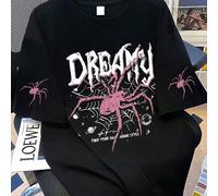 1 pièce T-shirt ample à manches courtes avec graphique d'araignée rose, style casual sportif à col rond pour adolescentes. Cadeau d'été parfait pour l'école et les activités extérieures, convient pour