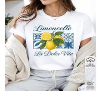 1 pièce T-shirt casual à manches courtes pour femmes, 100% coton, imprimé citron Limoncello La Dolce Vita L,M,S,XLGéométrique,Cœur,PlantesTissu tricoté