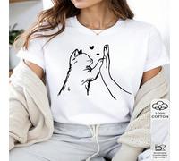 1 pièce T-shirt casual à manches courtes pour femmes en 100% coton avec impression d'un chat et d'un geste de la main en forme de cœur L,M,S,XLGéométrique,Cœur,PlantesTissu tricoté