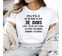 1 pièce T-shirt col rond pour femme - Citation française "Ne me dis pas quoi faire", impression de texte audacieux et usé, 100% coton, tenue décontractée toute l'année, stock limité, idée de cadeau id