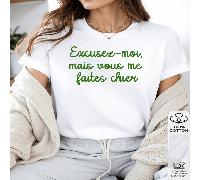 1 pièce T-shirt col rond pour femmes avec citation française "Excusez-Moi, Mais Vous Me Faites Chier" Graphique amusant, t-shirt décontracté de printemps et d'été pour femmes et filles, cadeau parfait