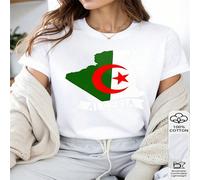 1 pièce T-shirt décontracté en 100% coton pour femmes avec graphique de la carte et du drapeau de l'Algérie, thème de fierté nationale L,M,S,XLGéométrique,Cœur,PlantesTissu tricoté
