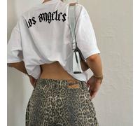 1 pièce T-shirt en polyester avec l'impression du style gothique "Los Angeles", polyvalent pour la plage, la sortie de nuit, l'entraînement, le bureau, les tenues décontractées, assorti pour couple, t