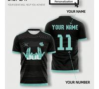 1 pièce T-shirt personnalisé noir & vert menthe - Design unique de geste de la main "JUL", nom et numéro personnalisables, tissu premium, t-shirt de football/fan, vêtements de sport personnalisés de h