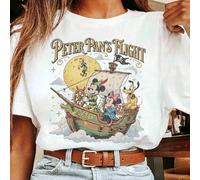 1 pièce T-shirt surdimensionné imprimé de la licence Disney "Retro Peter Pan's Flight Neverland Pirate Ship Mickey & T-shirt Disney 100% Coton L,M,S,XL,XS,XXLRétroCoton