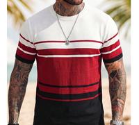 1 pièce T-shirt tricoté patchwork rétro pour homme, tenue d'été slim, nouvelle arrivée, pull à col rond, manches courtes, rayé multicolore L,M,S,XLRayéTricots