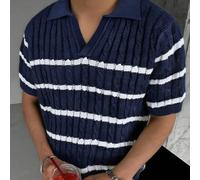 1 pièce T-shirt tricoté pour homme, t-shirt tricoté épais texturé à rayures, tissu doux et confortable, Top tricoté à manches courtes, peut être porté seul ou en couche, convient pour les fêtes, les r