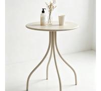 1 pièce Table d'appoint en fer de style crème avec quatre pieds incurvés, plateau rond monocouche de couleur unie, une table d'appoint de rangement populaire pour placer à côté des canapés dans les ma