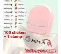 1 pièce Tampon + 100 autocollants de nom - Tampon de nom personnalisé pour vêtements d'enfants, fournitures scolaires imperméables, le tampon de nom personnalisé pour vêtements, tampon de signature ma