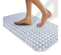 1 pièce Tapis antidérapant de baignoire avec trous de drainage et ventouses - PVC durable, tapis de sol de douche antidérapant, gris clair avec points blancs, lavable en machine, convient pour la sall