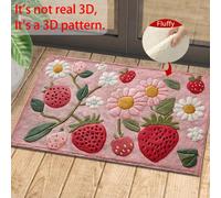 1 pièce Tapis de bain doux et moelleux aux fraises et fleurs, tapis de sol de salle de bain antidérapant et absorbant, design vibrant de fraises rouges et de fleurs blanches, idéal pour le paillasson,
