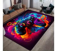 1 pièce Tapis de bain en flanelle avec motif vibrant de manette de jeu vidéo, résistant à la décoloration, en fibre de polyester, tapis rectangulaire antidérapant pour la décoration de la chambre, du 