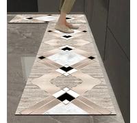 1 pièce Tapis de cuisine de luxe couleur thé au lait motif géométrique losange en terre de diatomée, couche absorbante en éponge, fond antidérapant en caoutchouc 3,5 mm taillable, tapis universel mult