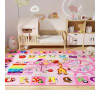 1 pièce Tapis de jeu avec motif de dessin animé mignon, tapis éducatif ABC/tapis de sol avec motifs de lettres/animaux, thème extérieur, grand tapis de jeu résistant à la décoloration, tapis durable p