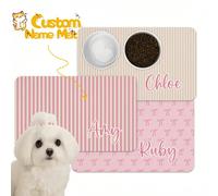 1 pièce Tapis de nourrissage personnalisé avec nom d'animal de compagnie, set de table pour animaux de compagnie, design à nœud ou rayé, matériau en terre de diatomée, décoration pour la maison, cadea
