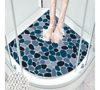 1 pièce Tapis de salle de bain en matériau plastique PVC, motif mosaïque de galets, présentant différentes tailles et formes de "galets" bleu-gris dans une zone semi-circulaire, créant un effet visuel