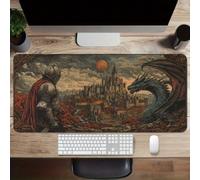 1 pièce Tapis de souris de jeu Château gothique Chevalier médiéval et Dragon - Base en caoutchouc ultra lisse et antidérapante, imperméable, avec bords cousus. Convient pour le clavier de bureau et à