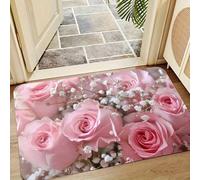 1 pièce Tapis de zone antidérapant rose avec motif floral en caoutchouc et non tissé, avec dos en PVC, lavable en machine. Convient pour l'entrée, le couloir, la chambre, le salon, la buanderie, le ta