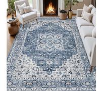 1 pièce Tapis de zone bohème moderne bleu de Paris, tapis vintage rustique à fleurs rouge rouille antidérapant pour salon, chambre à coucher, salle à manger, dortoir, bureau, décoration de la maison 1