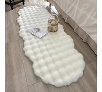 1 pièce Tapis décoratif en fausse fourrure de lapin blanche à carreaux 3D réversible, bord ondulé, toucher moelleux et doux, couleur douce, confortable et apaisant, texture semblable à celle d'un chat