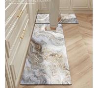 1 pièce Tapis intérieur en caoutchouc souple de 3,5 mm avec impression marbre à encre dorée de luxe, résistant à la saleté et anti-fatigue, petit tapis de salle de bain, tapis de porte extérieur, conv