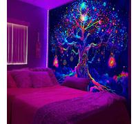 1 pièce Tapisserie de l'arbre de vie fluorescente, œuvre murale réactive aux UV de l'arbre sous lumière noire, décoration murale de paysage naturel pour chambre à coucher, salon (nécessite une lumière