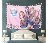1 pièce Tapisserie Doki Doki Literature Club - Personnages d'anime, rose pastel et décoration scolaire - Affiche murale horizontale pour chambre de fille, salon, bibliothèque - Cadeau parfait pour la 