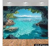 1 pièce Tapisserie murale paysage océan bleu-vert d'été 2D plat, 100% polyester, convient pour la décoration de fête, sans électricité requise, choix idéal pour les accessoires de studio photo 100*150