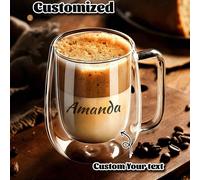 1 pièce Tasse à café en verre de luxe minimaliste personnalisée à double paroi isolée, transparente, avec poignée portable, convenant aux cappuccinos, lattes, thés, boissons chaudes et froides, idéale
