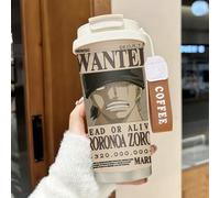 1 pièce Tasse à café isotherme avec dragonne, affiche de recherché de Roronoa Zoro de One Piece, en acier inoxydable, avec couvercle, conception double boisson, et durable Acier inoxydable