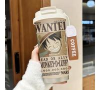 1 pièce Tasse à café isotherme avec sangle de poignet, affiche de recherche de Monkey D. Luffy, en acier inoxydable, avec couvercle, conception pour deux boissons Acier inoxydable