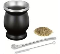 1 pièce Tasse à maté en acier inoxydable double paroi de 8 oz avec paille Bombilla et brosse, tasse à thé isotherme en calebasse, parfaite pour la maison, le bureau, les voyages ou l'extérieur, idéale
