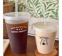 1 pièce Tasse à paille en plastique avec lettres anglaises et ours, tasse d'eau en forme de cœur pour filles, tasse de café portable, tasse à jus 700ml,470ML,2 pièces 700ml+470mlAnimal,Géométrique,Let