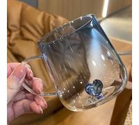 1 pièce Tasse en verre à simple couche, hautement attrayante, avec un design en dégradé, une poignée et un design en forme de cœur. Tasse à boisson en verre de mode résistante à la chaleur 400ml,Paque