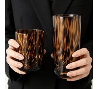1 pièce Tasse en verre vintage à imprimé léopard ambre, tasse à main créative pour boissons spéciales, tasse à boisson rétro à imprimé léopard , convient pour la maison, le restaurant, le café, la pât