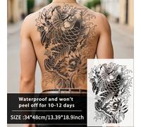 1 pièce Tatouage temporaire de carpe Koi résistant à l'eau et à la transpiration, dure 1 à 2 semaines, réaliste, à base de jus de plantes, non réfléchissant, anti-friction, faux tatouage noir pour hom