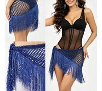 1 pièce Tenue de danse du ventre pour femme, jupe style écharpe de hanche avec découpes et sequins, style de franges. Costume de danse, enveloppement de taille dans le style sari pour la danse jazz, l