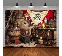 1 pièce Toile de fond de photographie sur le thème des pirates, toile de fond de fête de carte, décoration de bannière de roue de gouvernail du pont du navire pirate pour fête, grande décoration mural