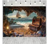 1 pièce Toile de fond de plage au trésor de pirate, en tissu de polyester, multi-tailles, décoration polyvalente de pièce, convient pour les anniversaires, pendaisons de crémaillère, enterrements de v