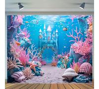 1 pièce Toile de fond du monde sous-marin en polyester - Bannière de photographie polyvalente du château et du récif de corail de l'océan, pour thème de sirène, fêtes d'anniversaire et décoration d'év
