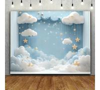1 pièce Toile de fond en polyester avec motif de ciel étoilé rêveur avec nuages et étoiles - une bannière thématique de ciel nocturne bleu fantaisiste, convenant pour un anniversaire, une table de gât