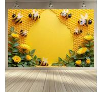 1 pièce Toile de fond motif nid d'abeille et tournesol en polyester, bannière polyvalente pour anniversaire, célébration, jardin et décoration de pièce, sans électricité requise, toile de fond de fête