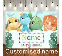 1 pièce Toile de fond personnalisable avec thème de dinosaure pour anniversaire heureux, motif mignon de prince dinosaure de dessin animé avec nom personnalisé. Convient pour la décoration d'arrière-p