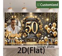 1 pièce - Toile de fond personnalisée pour célébration d'anniversaire, version de luxe - Thème noir, affiche d'anniversaire personnalisée, faite de vinyle imprimé par jet d'encre, idéale pour la décor