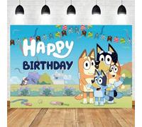 1 pièce Toile de fond pour fête d'anniversaire de la famille de dessin animé Bluey - Décoration de photobooth pour fête d'anniversaire joyeux Taille Unique,bleu,rose,Rose BPolyester